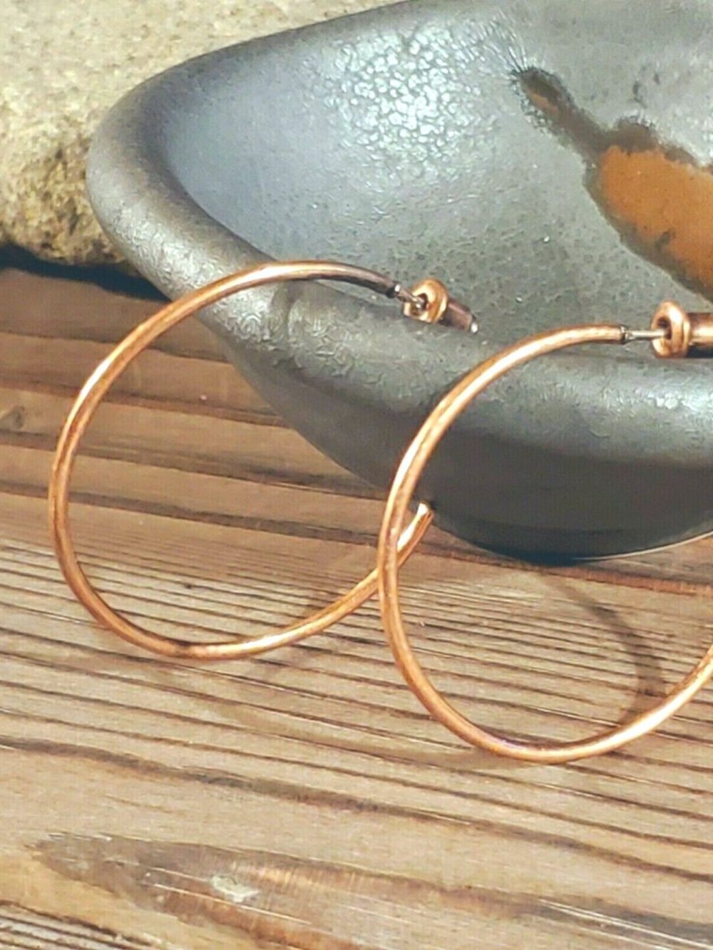 Rustic Antique Copper Minimalist Open Hoop Earrings